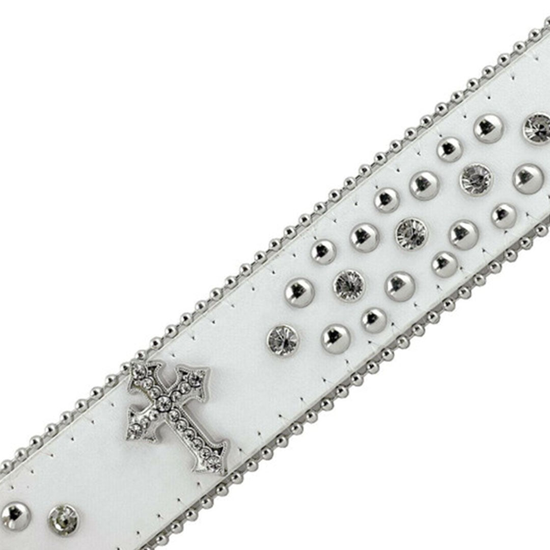 Western Cross Symbol White Strap Studded Rhinestone Belt