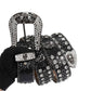 Skull Buckle Black Strap With Crystal & Black Studded Rhinestone Belt