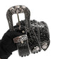 Skull Buckle Texture Black Strap With Black Studded Rhinestone Belt