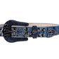 Skull Buckle Patterned Blue Strap With Blue & Crystal Studded Rhinestone Belt