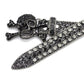 Metal Skull Buckle Shiny Black Strap With Black & Crystal Studded Rhinestone Belt