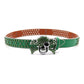 Metal Skull Buckle Green Strap With Green Studded Rhinestone Belt