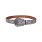 Skull Buckle Shiny Silver Strap With Silver Studded Rhinestone Belt