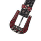 Skull Buckle Shiny Black Strap With Red & Crystal Studded Rhinestone Belt
