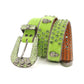 Skull Buckle Suede Green Strap With Green Studded Rhinestone Belt
