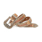 Skull Buckle Suede Brown Strap With Brown & Red Studded Rhinestone Belt