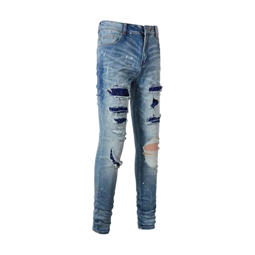 Men's Tapered Painted Ripped Denim Jeans