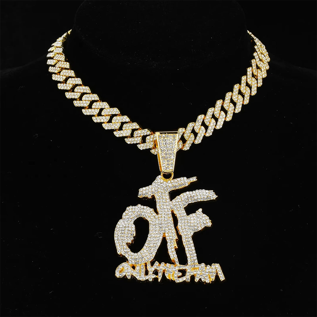 Iced Out Bling OTF Letter Pendant Necklace