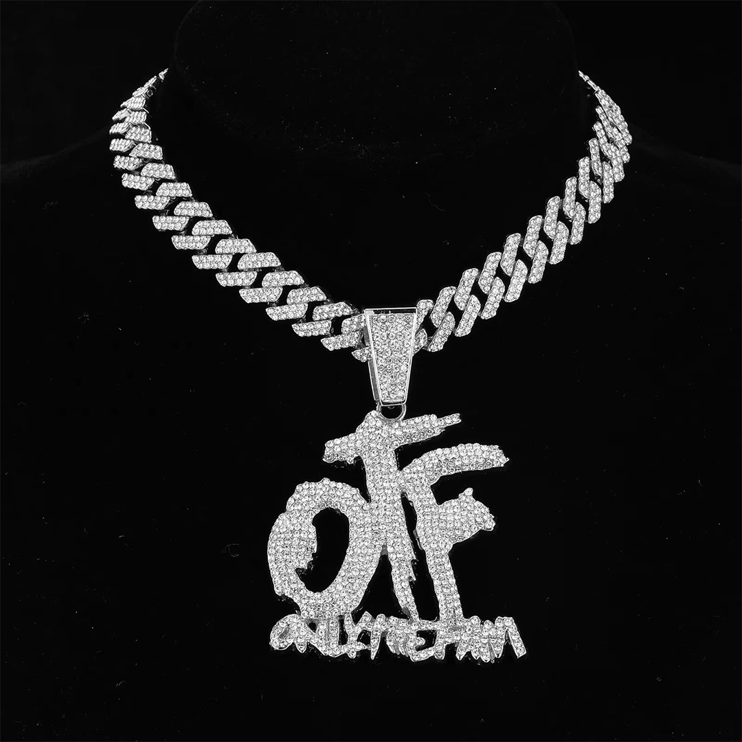 Iced Out Bling OTF Letter Pendant Necklace