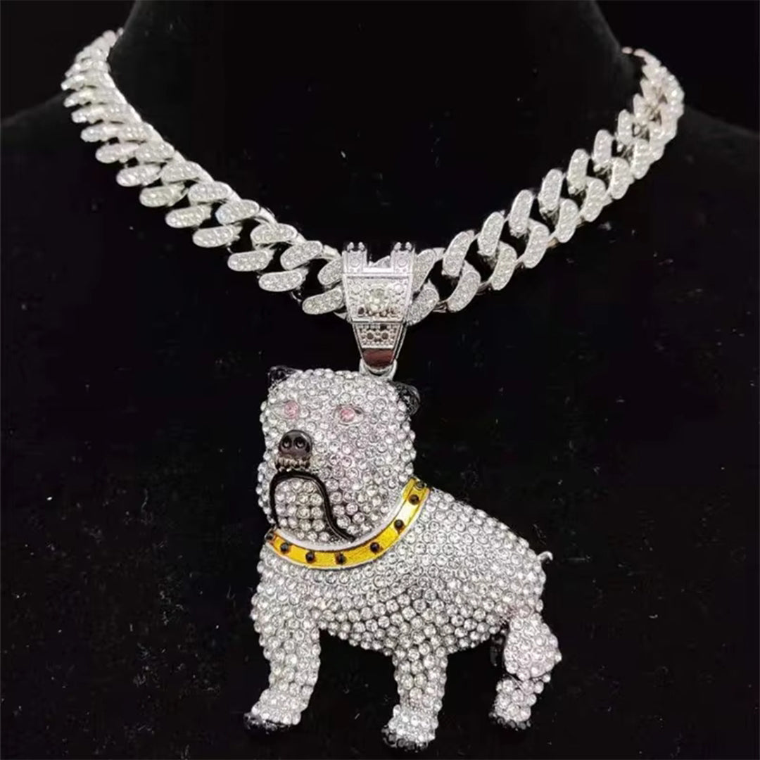 Iced Out Bling Lovely Dog Pendant Necklace