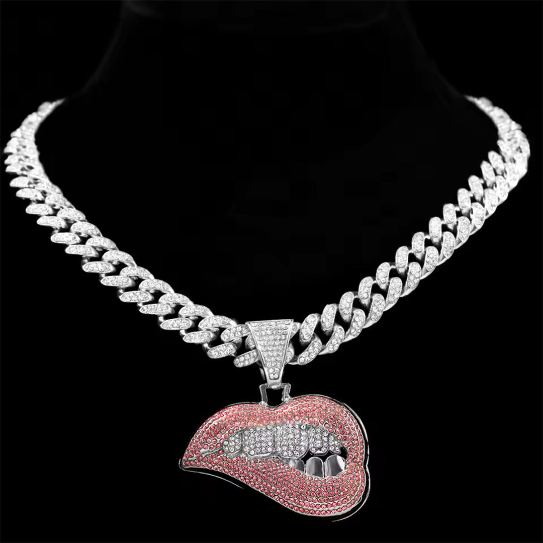 Iced Out Hip Hop Bite Lip Shape Necklace