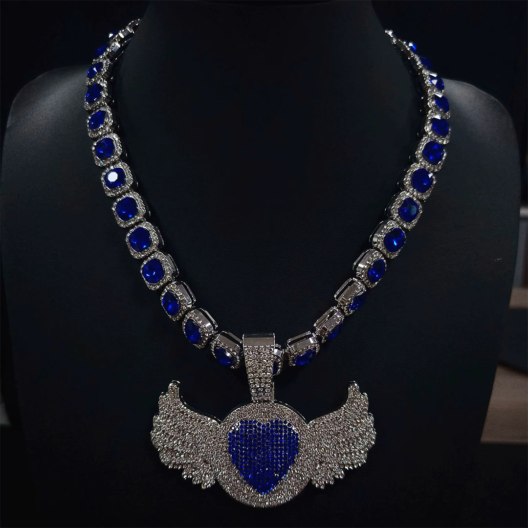Iced Out Angel Wings Heart Alloy Necklace