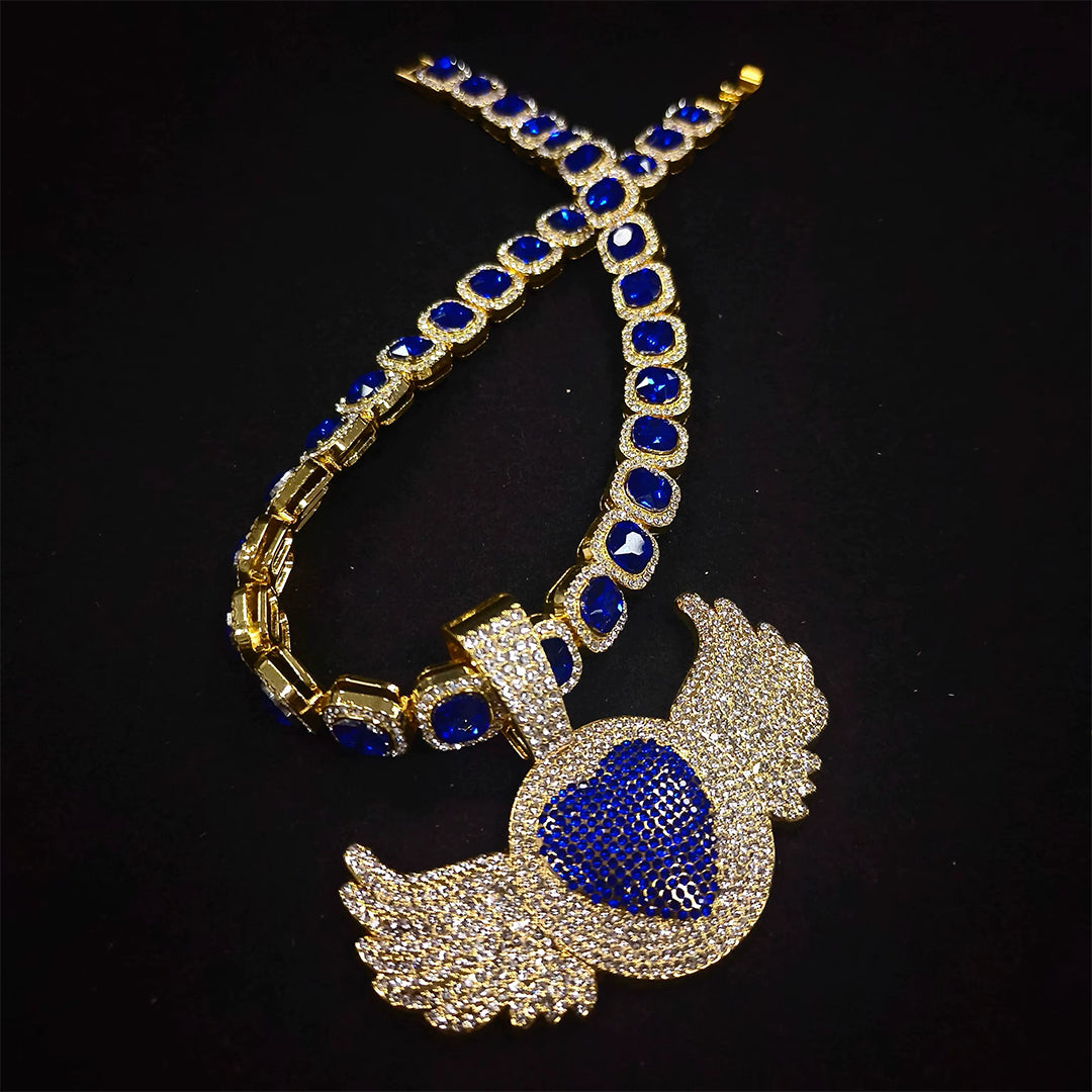 Iced Out Angel Wings Heart Alloy Necklace