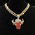 Iced Out Bling Red Bull Necklace