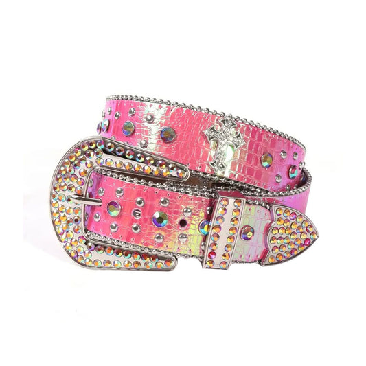 Multi Shadded Pink Strap With Metal Studded Cross Belt