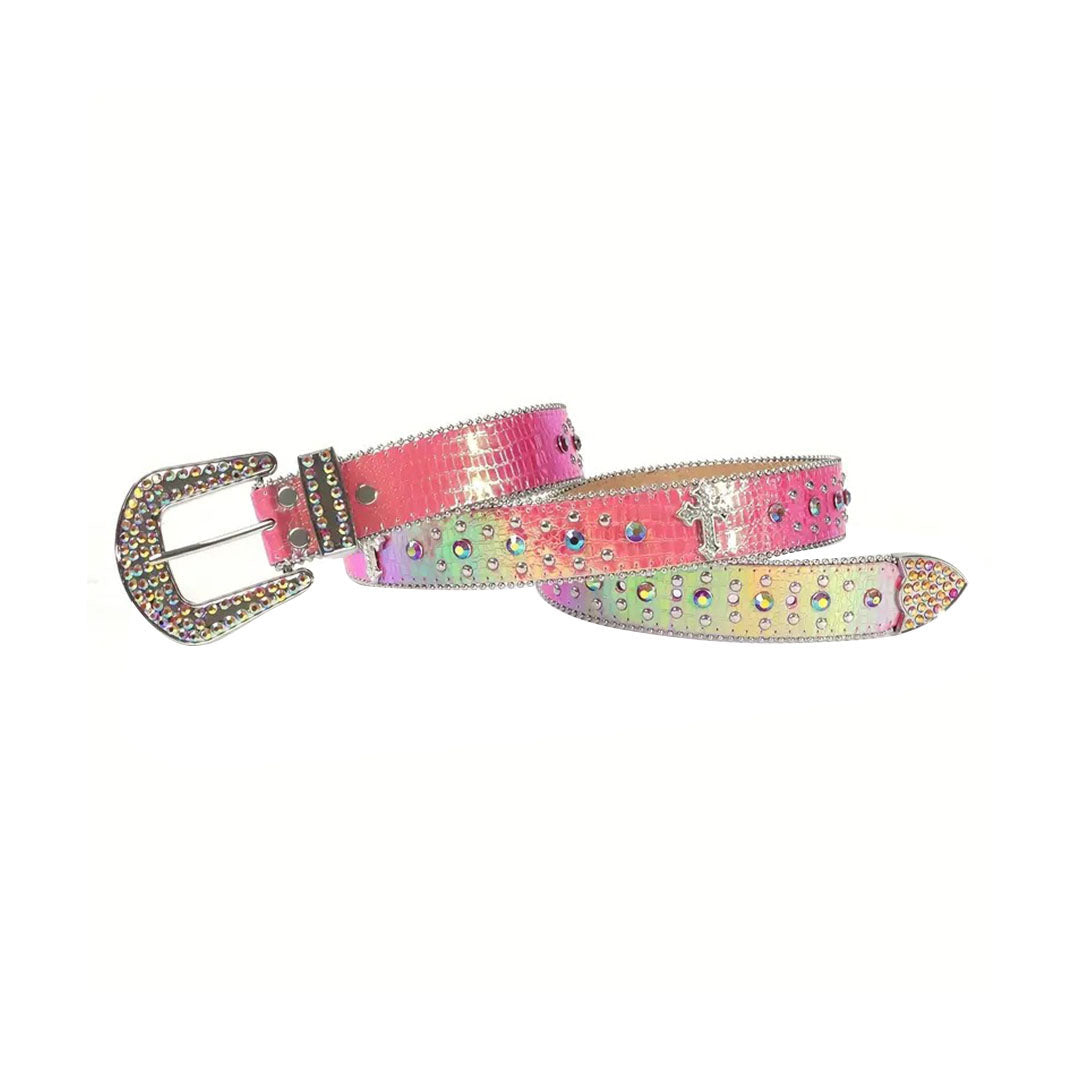 Multi Shadded Pink Strap With Metal Studded Cross Belt