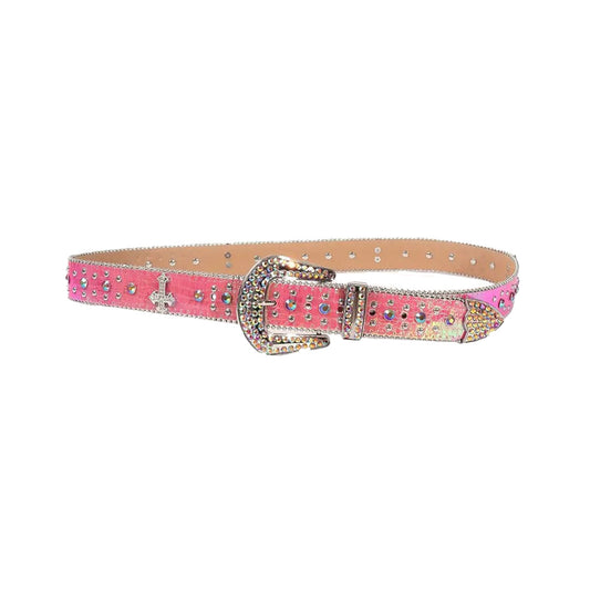 Multi Shadded Pink Strap With Metal Studded Cross Belt