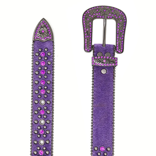 Suede Purple Strap With Bold Purple Cross Rhinestone Belt