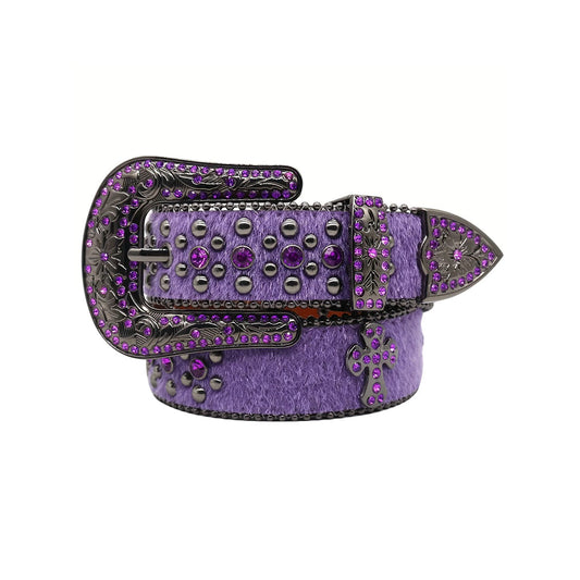 Suede Purple Strap With Bold Purple Cross Rhinestone Belt
