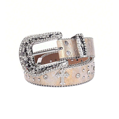 Engraved Pink Strap With Crystal Studded Cross Belt