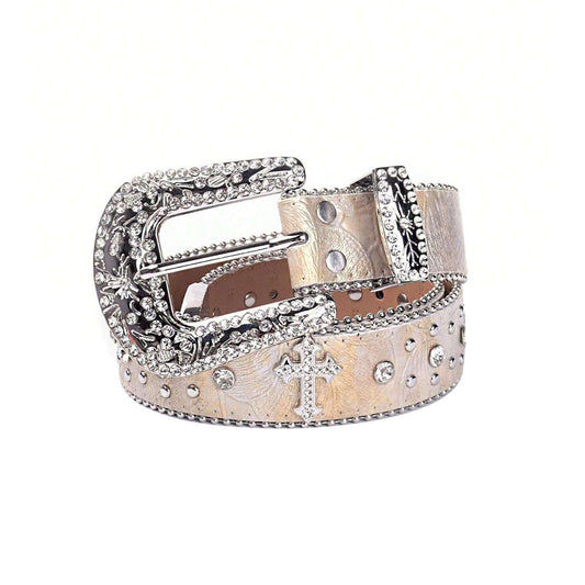 Engraved Pink Strap With Crystal Studded Cross Belt