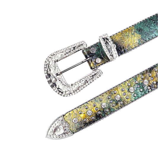 Distressed Multi Shaded Cross Rhinestone Belt