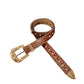 Patterned Brown Strap With Crystal & Metal Studded Cross Belt