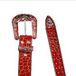 Patterned Red Strap With Red & Metal Studded Cross Belt