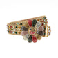 Floral Buckle Gold Strap With Multi Studded Rhinestone Belt