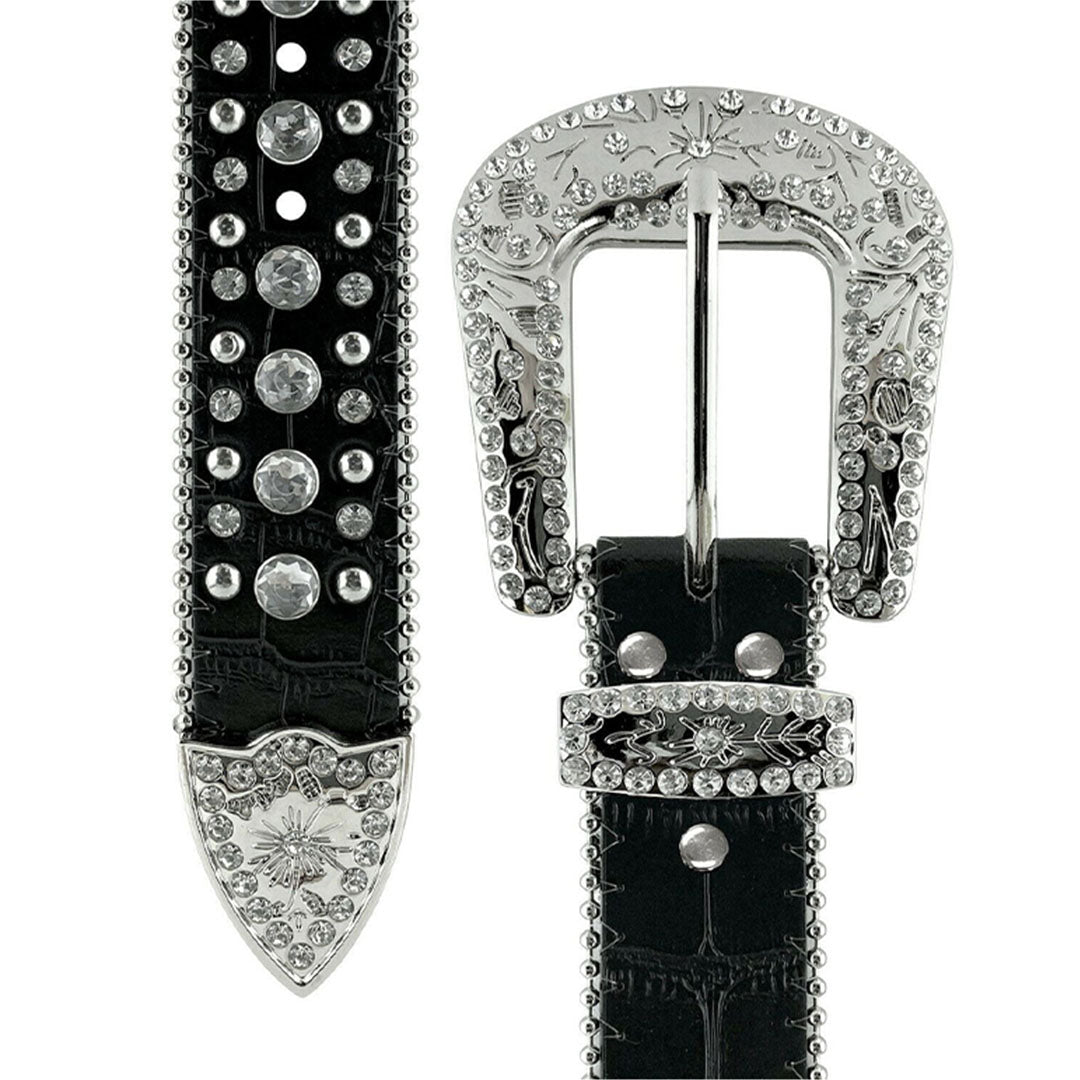 Blod Cross Black Strap With Metal Studded Rhinestone Belt