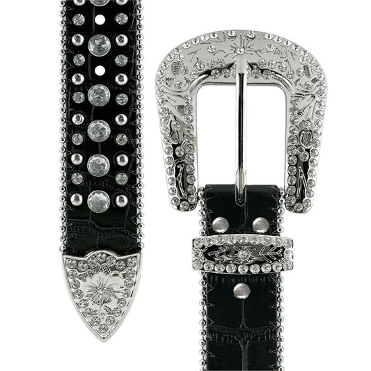 Blod Cross Black Strap With Metal Studded Rhinestone Belt